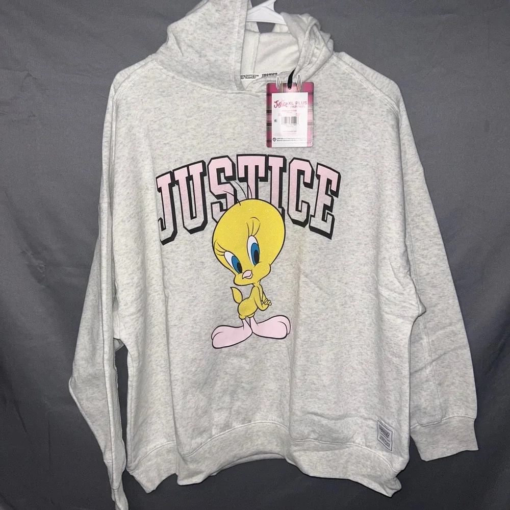 Justice Looney Tunes Tweety Bird Heather Gray Glitter‎ Hoodie XL Plus 16P/18P